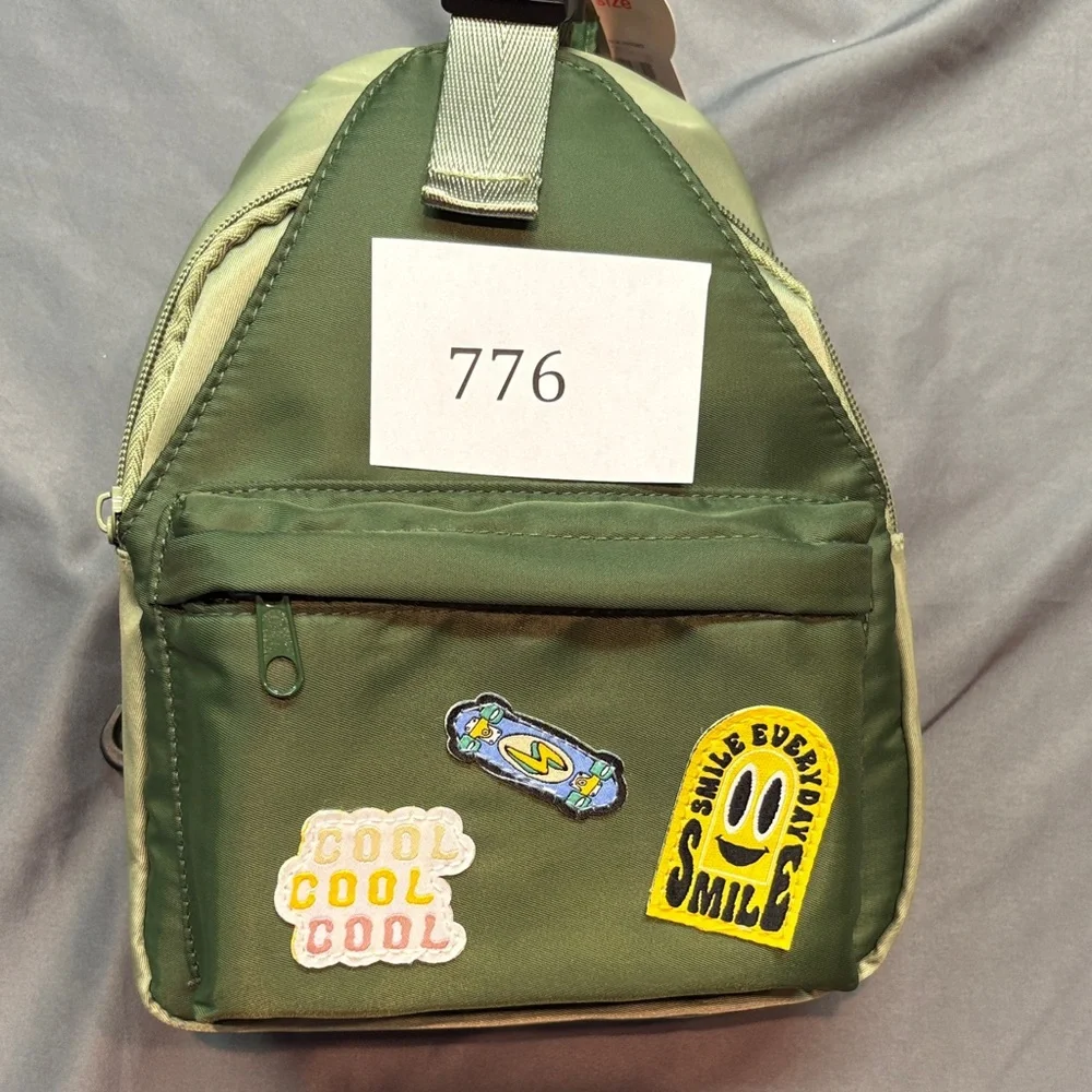 Wonder Nation Kids Sling Bag Olive Green‎ NWT Patches Adjustable Crossbody Strap